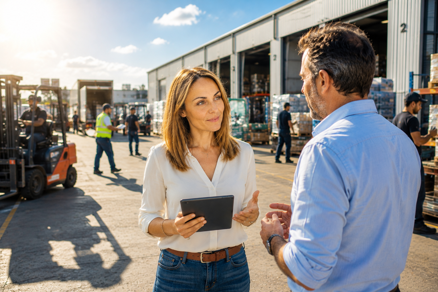 Échange professionnel sur un site logistique STRAKARA